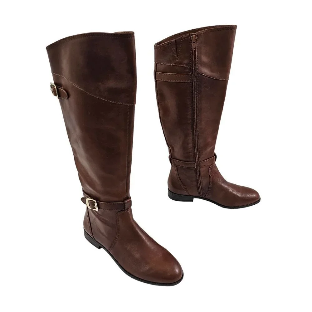 Alex Marie Women’s Tall Brown Knee High Leather Riding Boots Size 6.5M